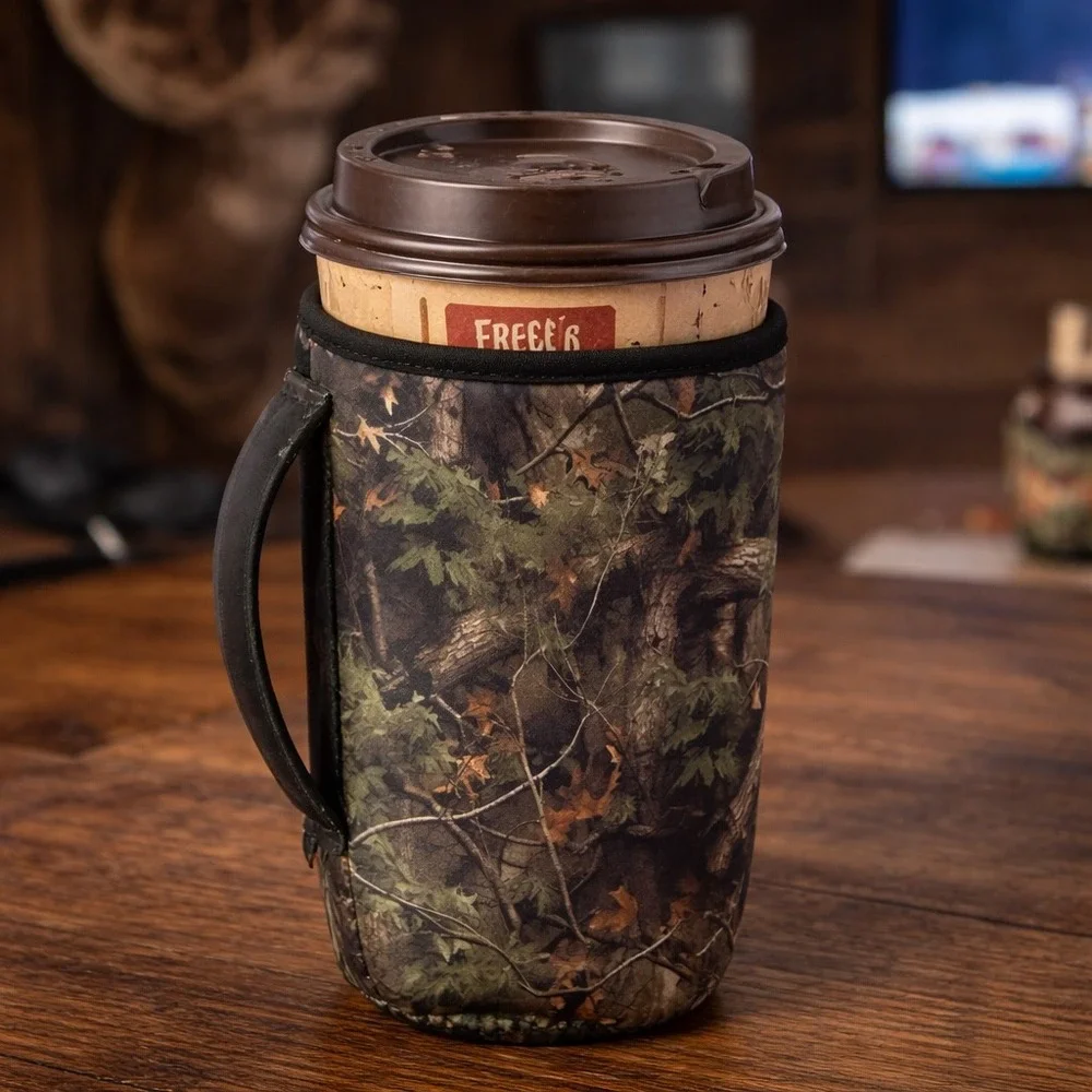 Camo Neoprene Cup Sleeve Insulated‎ Drink Holder Handle Hunting EUC